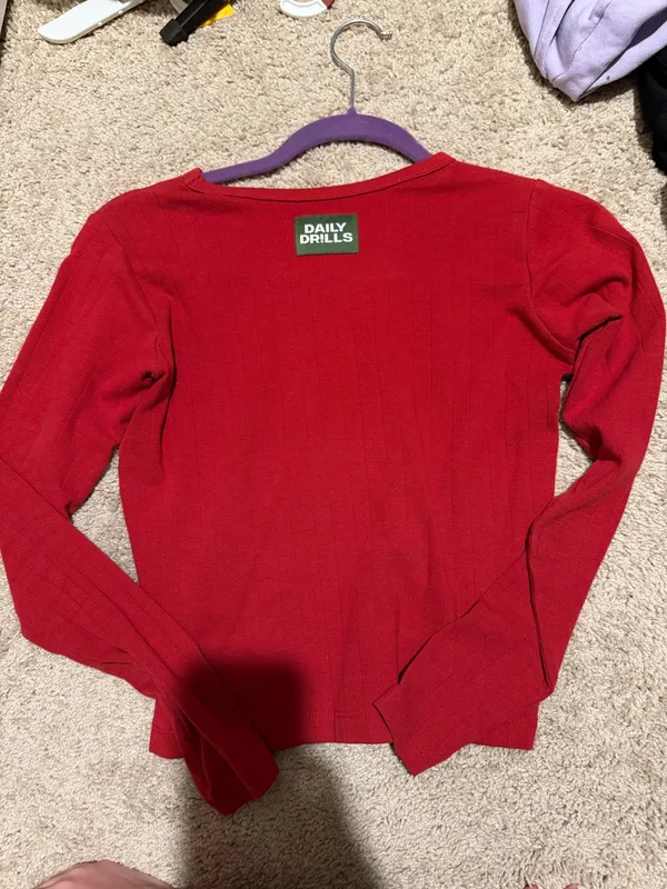 Red daily drills pointelle long sleeve - Image 2