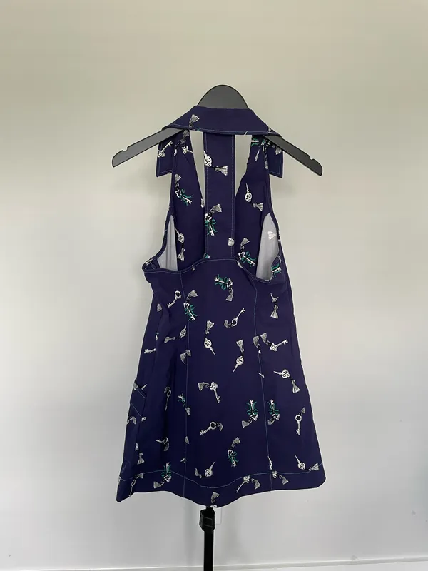 Maeve Anthropologie Key Print Halter Dress Navy Button Front Mini Dress NWT S - Image 4