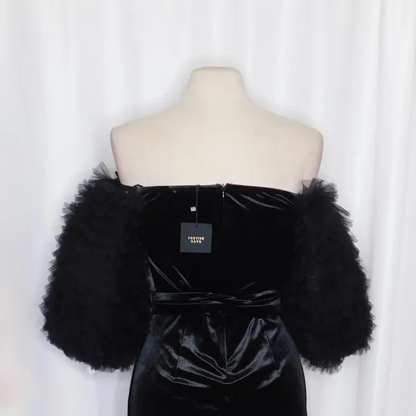 NWT!! ZARA Black Velvet Dress Ruffled Tulle Sleeves Rhinestone Party Cocktail - Image 10