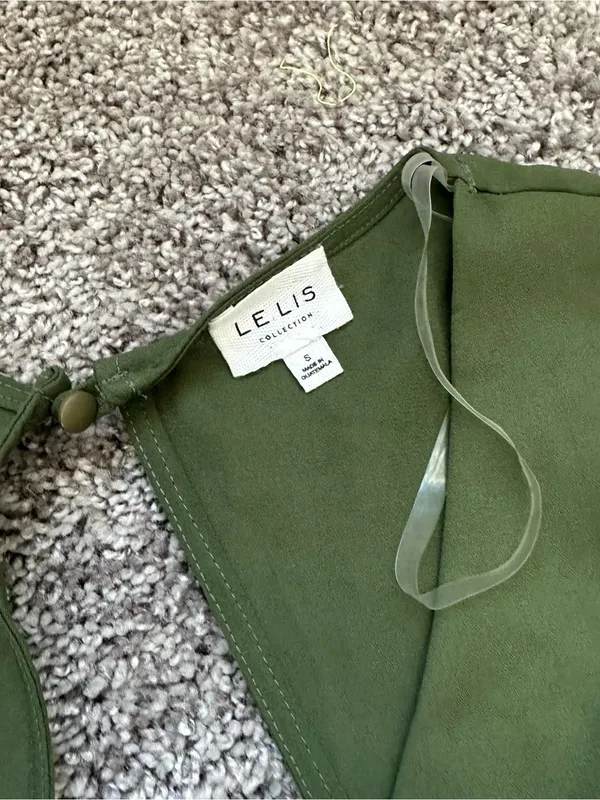 Le Lis Olive Green Long-Sleeve Wrap Romper - Image 5