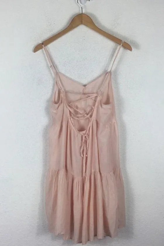 Urban Outfitters Harper Pink Tiered Lace-Up Babydoll Dress Small - Image 14