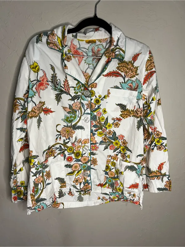 Roberta Roller Rabbit Cotton Short Sleeve Button Down Floral Pajama Top - Image 2