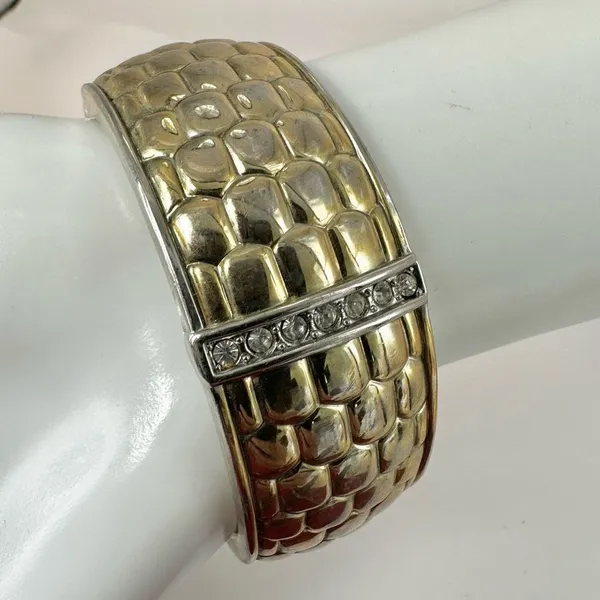 Gold tone rhinestone hinged bangle bracelet - Image 3