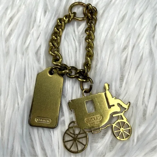 Vintage COACH y2k Carriage Brass Hangtag Bag Charm Key Fob - Image 2