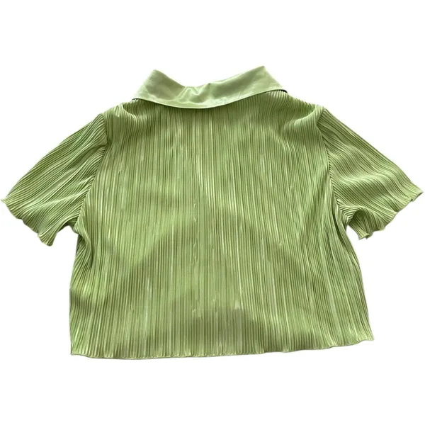 Peppermayo Sundowner Cropped Shirt Pleated Satin Lime Green Women's US Size 8 - Image 5