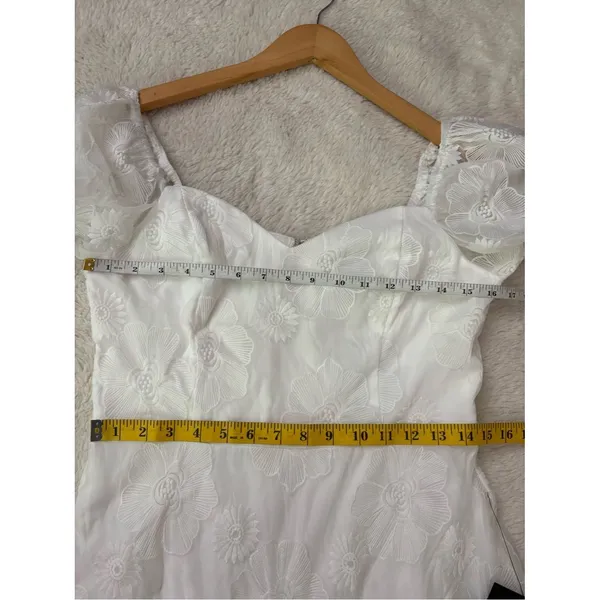 Lulus Sweetest Behavior White Embroidered Puff Sleeve Midi Dress Size Medium - Image 9
