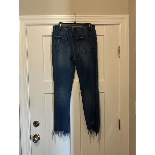 Wonderly Mid Rise Slim Flare Distressed Jeans Dark Blue Denim Size 16 Curvy Plus - Image 6
