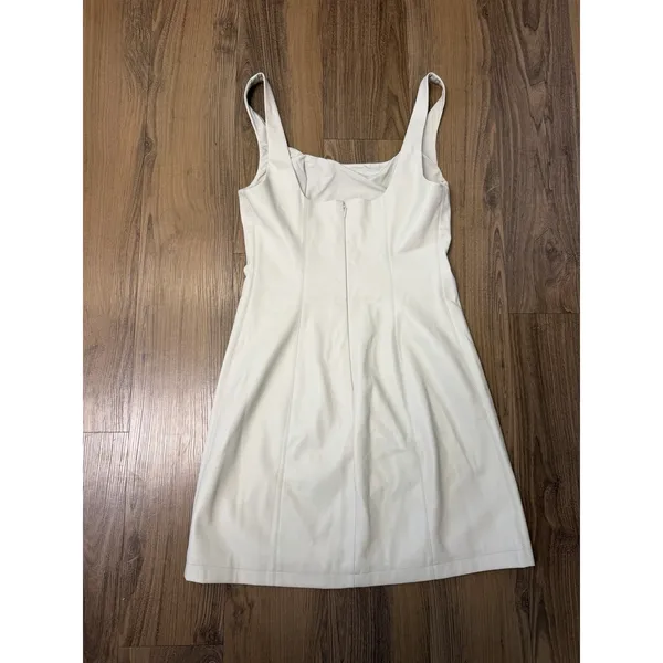 Maeve Anthropologie 90s Faux Leather Cream Mini Tank Dress Classic Minimalist - Image 4