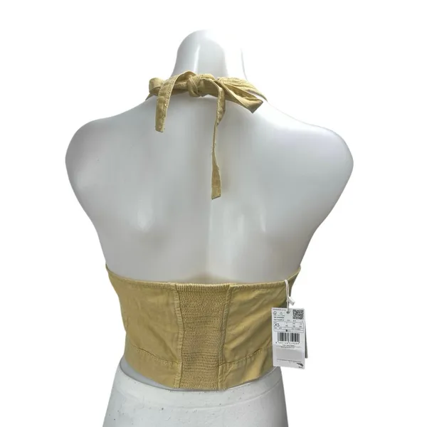 NEW MNG Mango Yellow Sleeveless Halter Tie Knot Open Back Vest Crop Top Size XS - Image 2