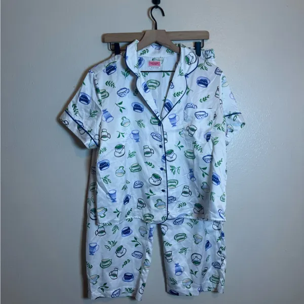 Kate Spade Cropped Pajama Set‎ in Coffee Cup Print - Image 2
