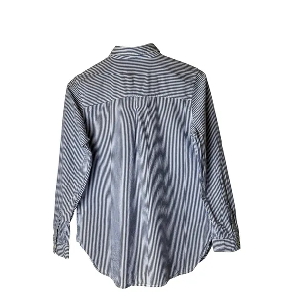 Old Navy The Tunic‎ Shirt Women Medium Blue White Striped Button Down Cotton - Image 3