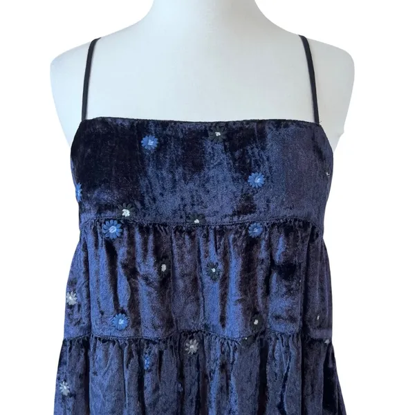 UO Kimchi Blue Alice Embroidered Velvet Mini Babydoll Dress - Image 2