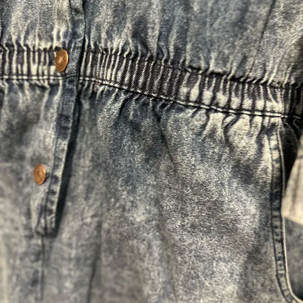 VTG 80s Denim Sz:L Acid Wash One Piece Shorts Jumpsuit Rockabilly utility-style - Image 11