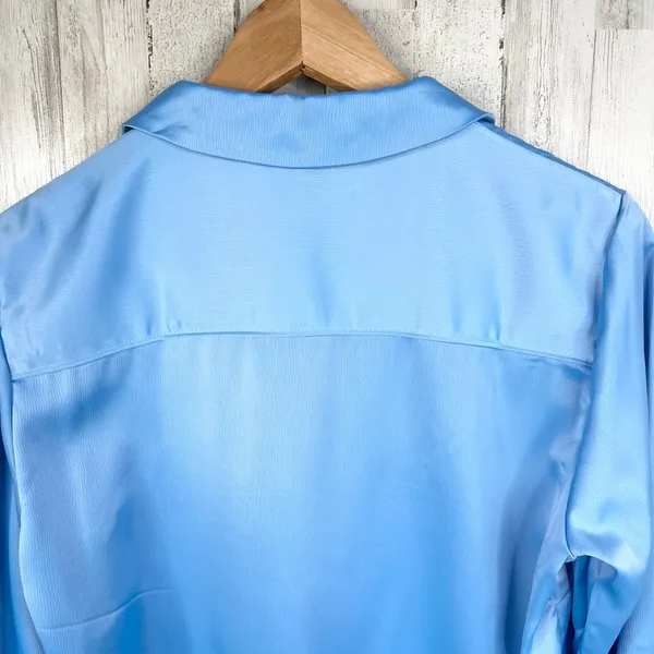 Something New Women's Long Sleeve Button-Up Satin Shirt Blue Size M Western - Image 7