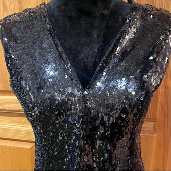 Dress the Population Marilyn Sequin Sleeveless V-Neck Mini Dress Black Sz Large‎ - Image 7