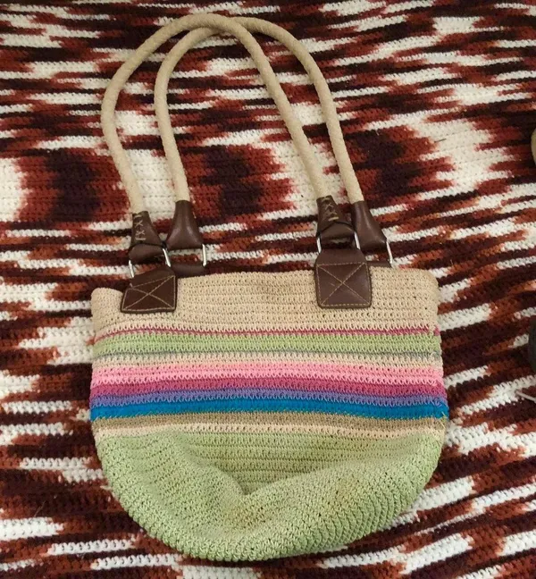 Y2K colorful striped straw crotchet basket fairy shoulder beachy hand bag purse hippie indie boho multicolored - Image 2