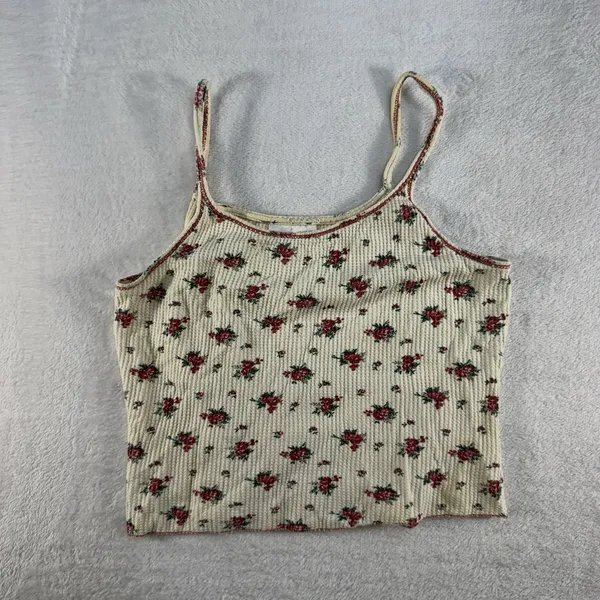 Vtg 90s Y2K Victoria Secret Sz S Cropped Tank Top‎ Babydoll Floral Waffle Knit - Image 2