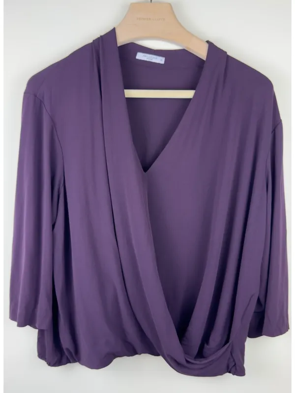 M.M.LaFleur Deneuve Top +2 Aubergine Purple Faux Wrap Italian Crepe Blouse - Image 2