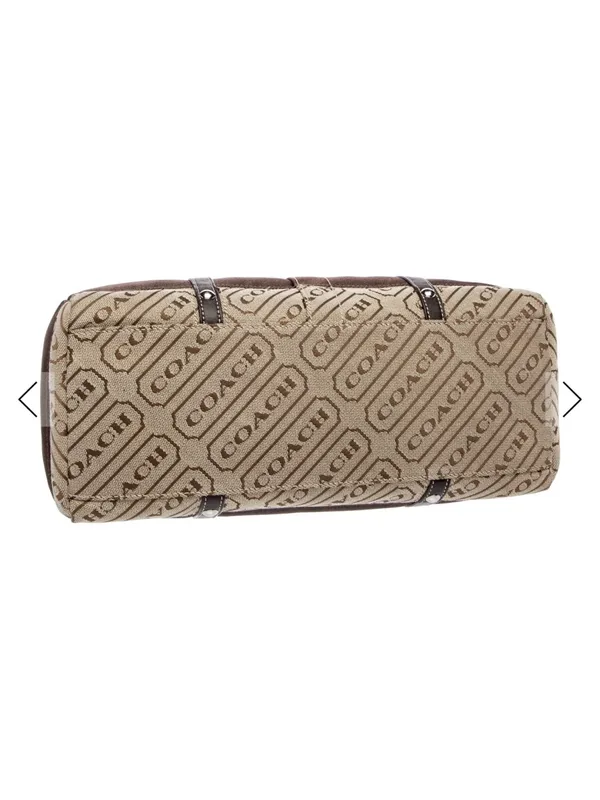 Coach Beige Signature Canvas Top Handle Tote with Dark Brown Leather Trim - Image 5