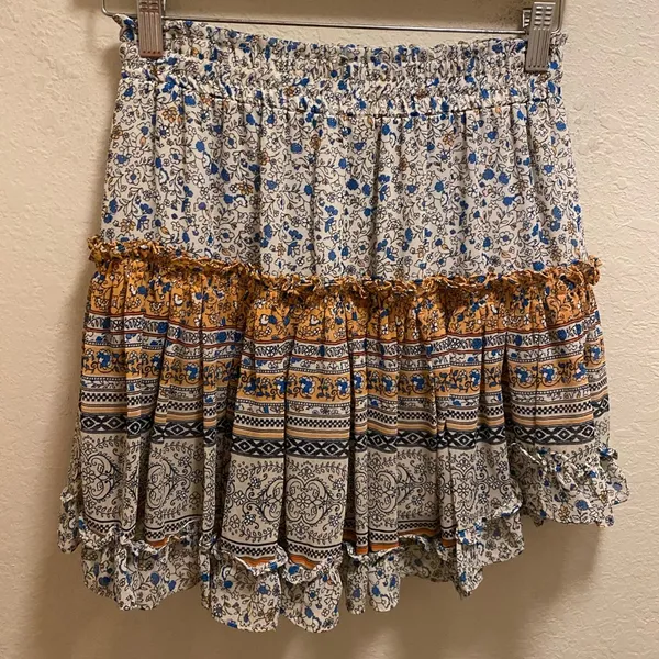 Misa Los Angeles Ruffle Tiered Floral Multicolor Mini Skirt Size S Made In USA - Image 4