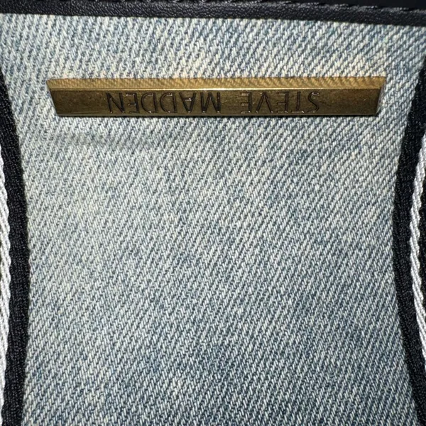 Steve Madden Blue Denim Tote with Black Logo Straps - Image 7