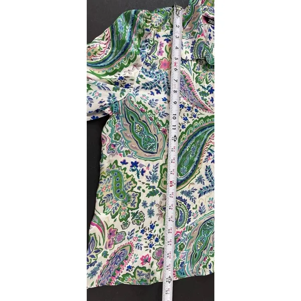 Zara Blouse XXL Paisley Floral Button Front Long Sleeve Shirt Green Pink NWT - Image 8