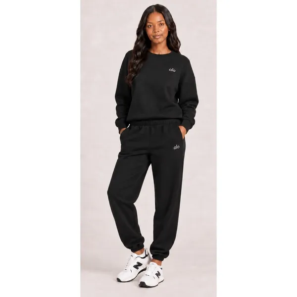 Alo Yoga Accolade Black Crewneck Jogger Sweatpants Set Estimated Small - Image 3