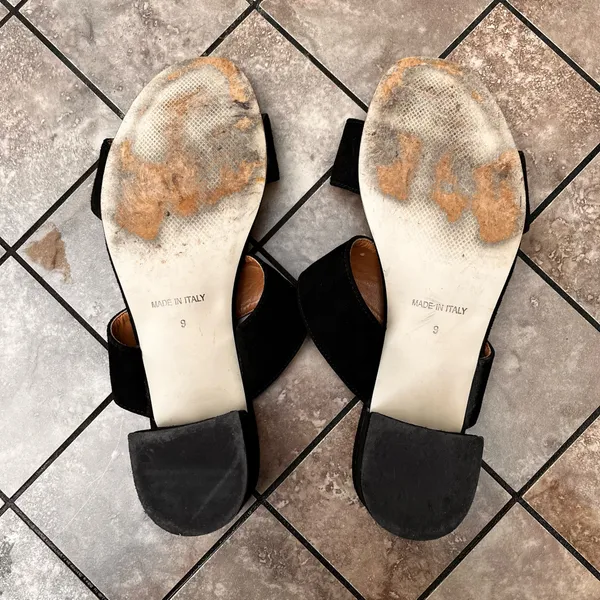 9 Sophia Milano Black Suede Block Heel Leather Women's Sandals Made In Italy Italian Summer Shoes - Image 4