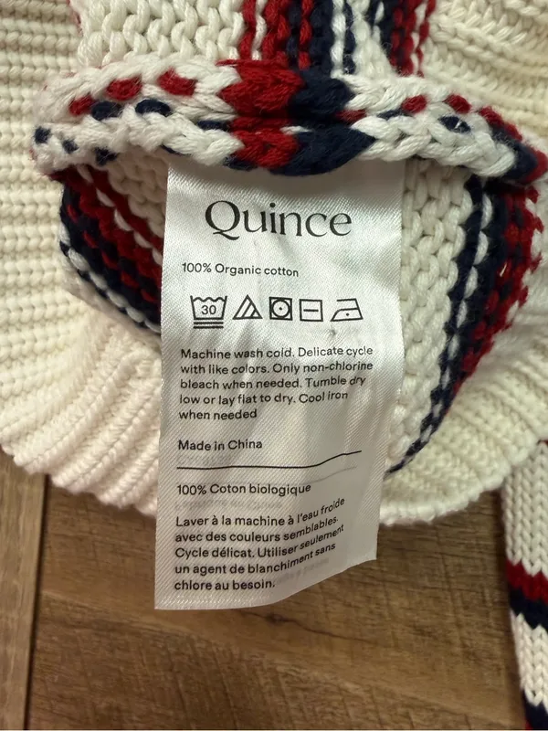 NWT Quince 100% Organic Cotton Roll Neck Sweater Off White/Navy/Red Stripe Sz XS - Image 8