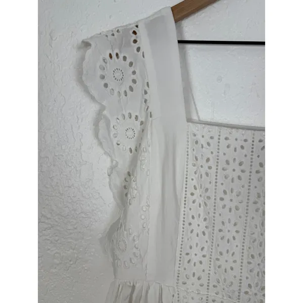 English Factory Eyelet Sleeveless Square Neck Maxi Dress in White Size Large - Image 5