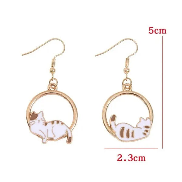 NEW Cat dangle drop hoop earrings, white and gold cat earrings, cat jewelry, cat lover gift - Image 4