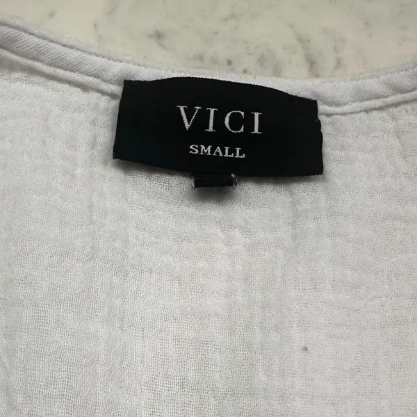 VICI White Cotton Gauze Puff Sleeve Button Down Blouse Top S Coastal Grandma - Image 4