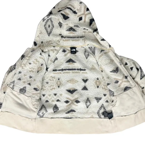 North Face Cream Black Aztec Pattern Fleece Full Zip Hoodie Jacket Women's sz S - Image 10