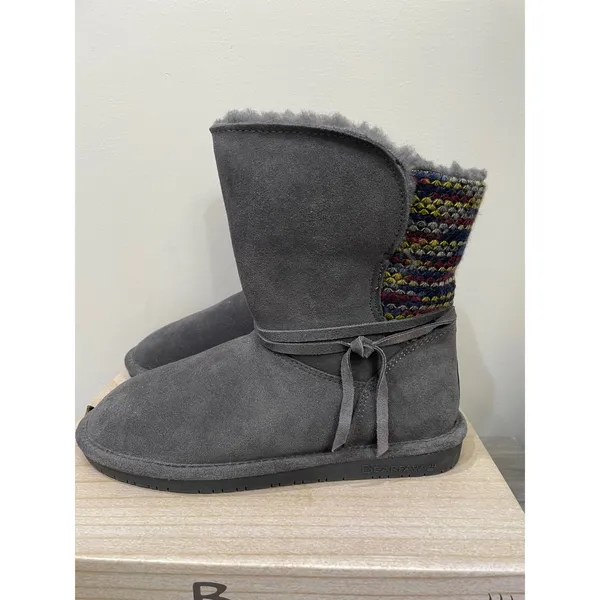 Bearpaw Maggie Charcoal Grey Suede Knit Back Winter Boots 2116W Womens 9 - Image 4
