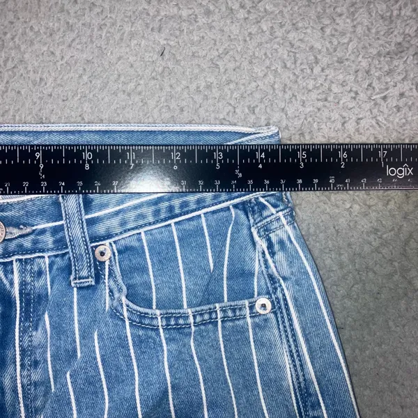 American Eagle Pinstripe Mom Jeans 4 29x27 Blue Retro High Waisted Tapered Leg - Image 7