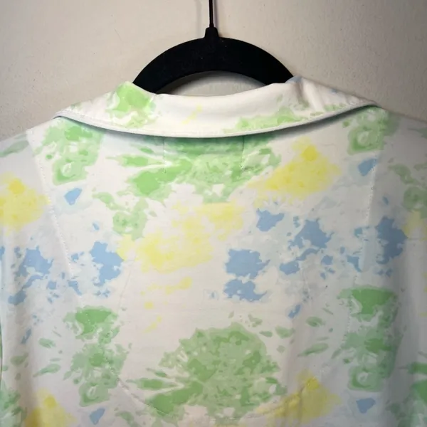 KIKIT 2-Piece Short Lounge Set Pastel Tie Dye Short Sleeve Button Up Shirt Large - Image 9