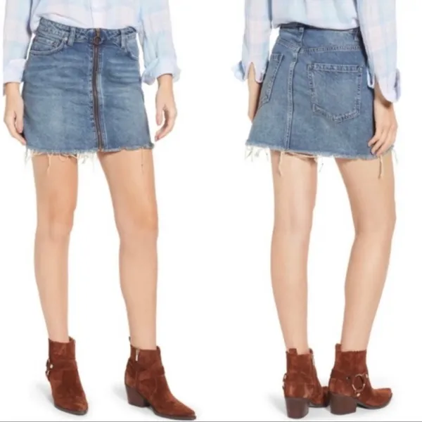 Free People We the Free Copper Blue Denim Mini Jean Skirt New w Tag W-924 Sz 27 - Image 3