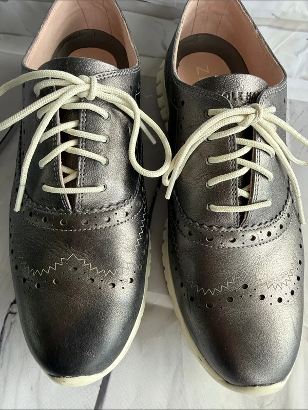 Cole Haan Zero Grand Women's Grey Metallic Wingtip Sneakers with White Soles - Image 3