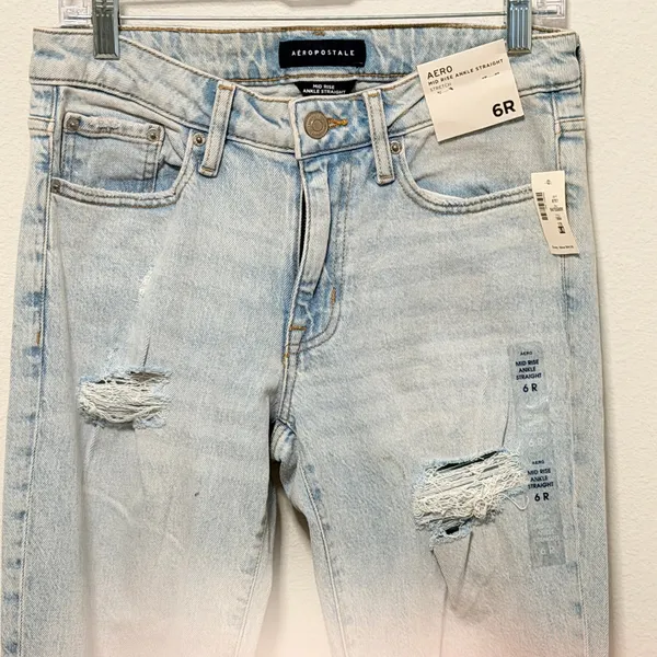 AEROPOSTALE Jeans Sz 6R Light Wash Distressed Ankle Straight Leg‎ Stretch - Image 5