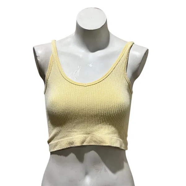 Free People Women's Yellow Ribbed Seamless Cropped Cami Tank Top M - Image 2
