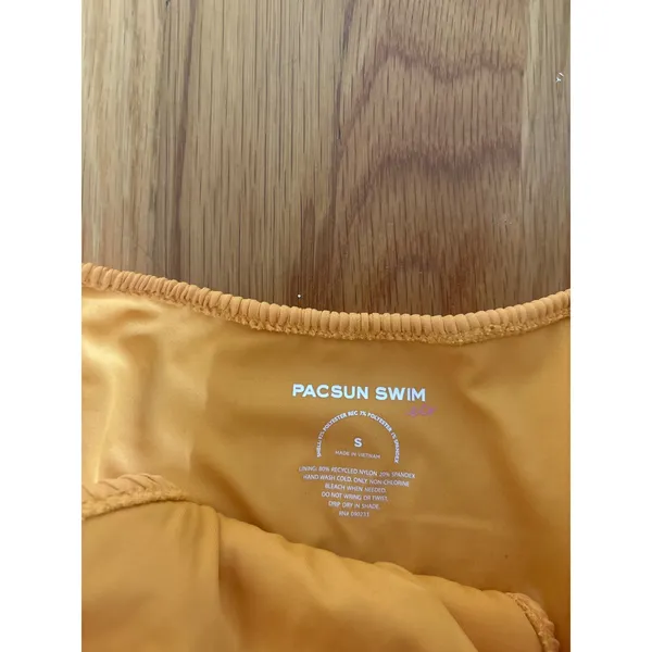 PacSun Swim‎ Eco Mustard Yellow Crinkle Smocked Bikini Set Small Scoop High Cut - Image 2