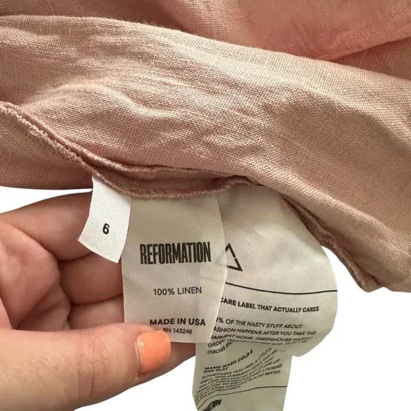 REFORMATION Playa Linen‎ Cutout Mini Dress Light Pink Sz 6 - Image 5