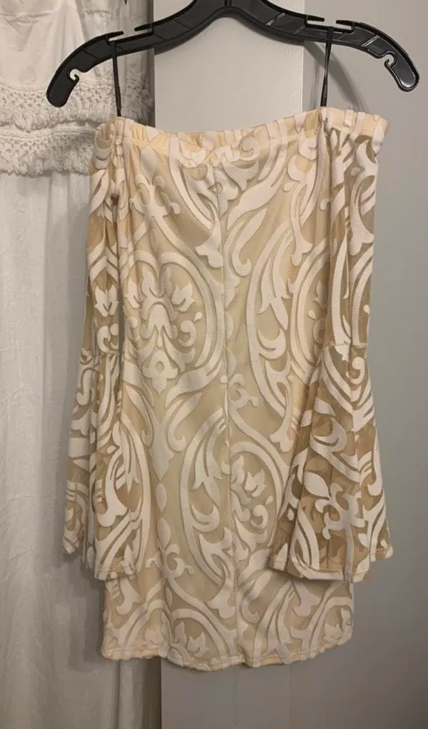 White Over Shoulder Bell Sleeve Dress - Image 2