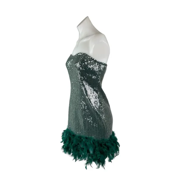 Lulus Especially Fabulous Emerald Sequin Feather Sleeveless Mini Bodycon Dress M - Image 3