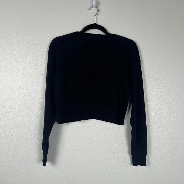 Aritzia Tna Women's Long Sleeve Waffle‎ Crew Top Black Sz XXS - Image 7