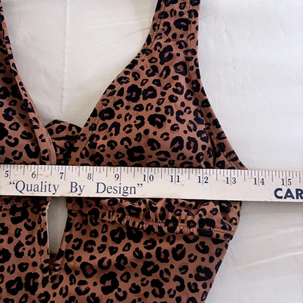 Shade & Shore Leopard‎ Print One Piece Swimsuit V-Neck Keyhole Brown Small 4-6 - Image 3