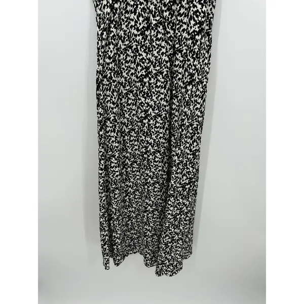 Madewell Black White Abstract Petal Smocked Tie Strap Midi Dress 8 Cottagecore - Image 5