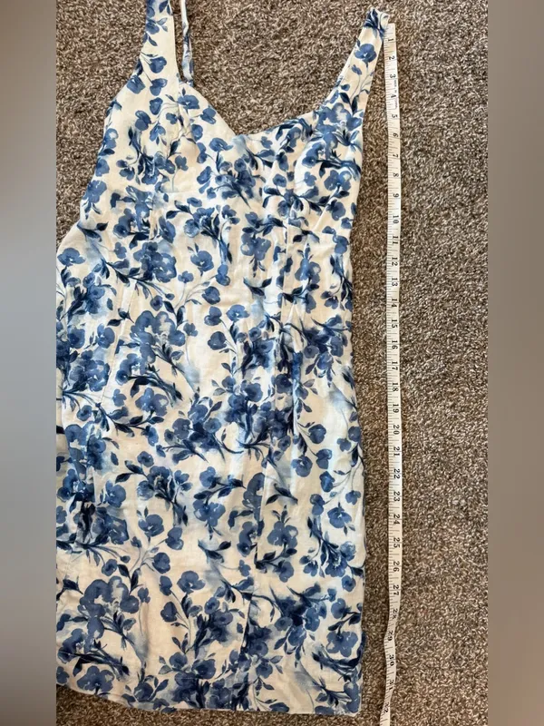 Abercrombie & Fitch Size XST Floral Linen Mini Dress in Blue and White Cotton - Image 6