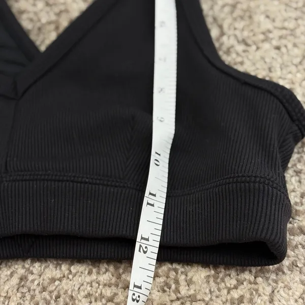 Alo Yoga Ribbed V Neck Sports Bra Women XS Black Wrap Back Activewear Athleisure - Image 10