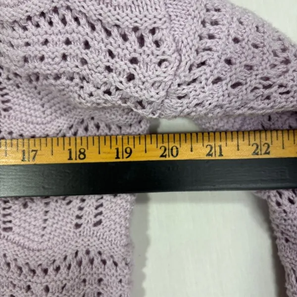Jessica Simpson Sweater Womens M Lavender Pointelle Crochet‎ Ruched Crop Boho - Image 8
